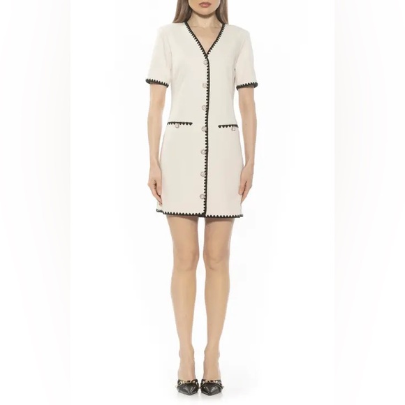 Alexia Admor Jaiya V-Neck Scuba Crepe Button-Down Dress | Size 10 | NWOT - Picture 4 of 8